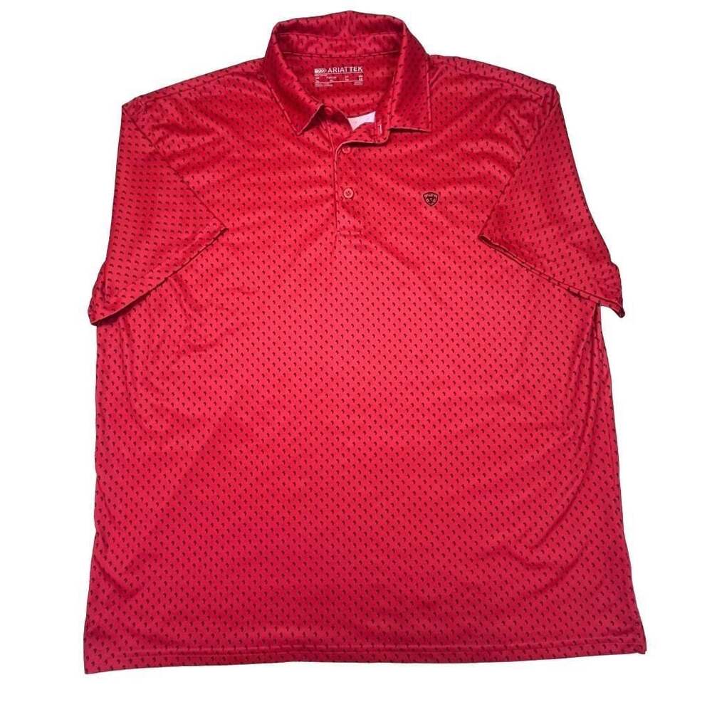 Ariat TEK Polo Men's XL Red Palm Tree Print Performance Golf Shirt